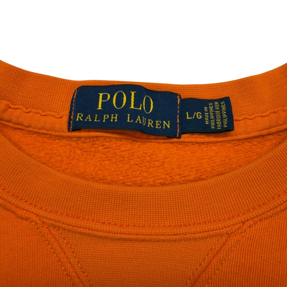Polo Ralph Lauren Sweatshirt Mens L Orange Yellow Pony Fleece V Stitch - Picture 4 of 8